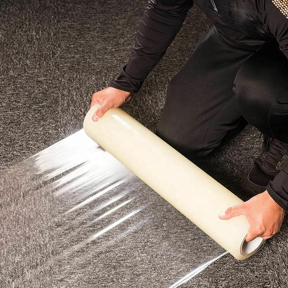 Low Priced 50cm PE Protective Plastic Film Rolls Scratchproof Moisture Proof with Soft Acrylic Logo Packaging Carpet Protection