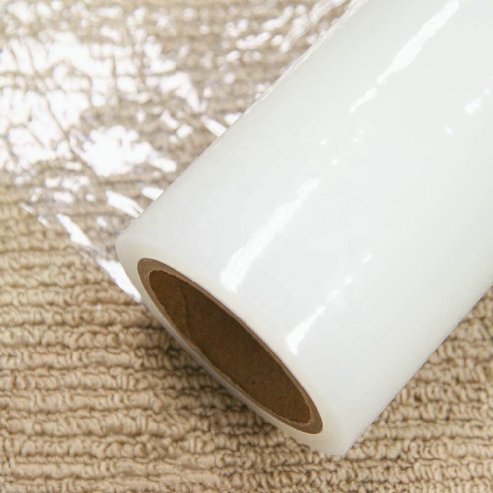 Wholesale Custom Soft Transparent PE Self-Adhesive Protective Film Roll with Plain Surface for Carpet protection